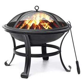 22 inch Fire Pit for Outside Outdoor Wood Burning Small Bonfire Pit Steel Firepit Bowl for Patio Camping Backyard Deck Picnic Porch,with Spark Screen,Log Grate,Poker