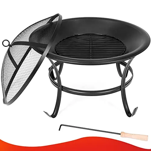 22 inch Fire Pit for Outside Outdoor Wood Burning Small Bonfire Pit Steel Firepit Bowl for Patio Camping Backyard Deck Picnic Porch,with Spark Screen,Log Grate,Poker
