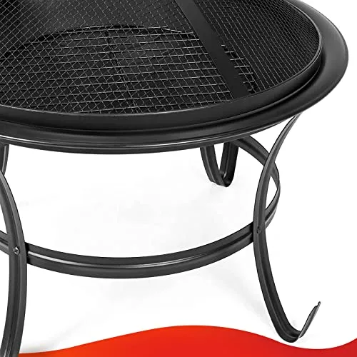 22 inch Fire Pit for Outside Outdoor Wood Burning Small Bonfire Pit Steel Firepit Bowl for Patio Camping Backyard Deck Picnic Porch,with Spark Screen,Log Grate,Poker