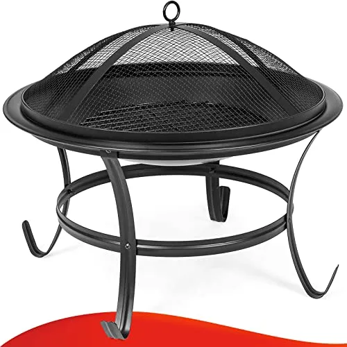 22 inch Fire Pit for Outside Outdoor Wood Burning Small Bonfire Pit Steel Firepit Bowl for Patio Camping Backyard Deck Picnic Porch,with Spark Screen,Log Grate,Poker