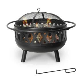 22.8" Round Outdoor Wood Burning Fire Pit with Steel BBQ Grill, Spark Screen and Poker