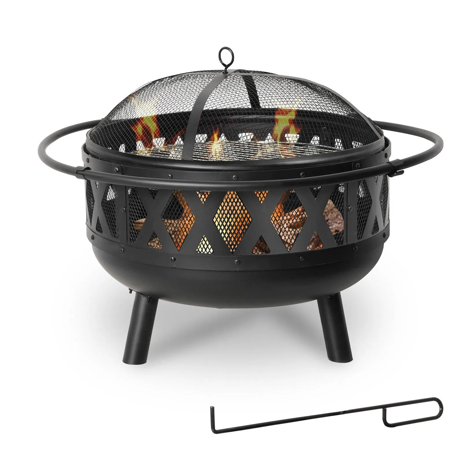 22.8" Round Outdoor Wood Burning Fire Pit with Steel BBQ Grill, Spark Screen and Poker