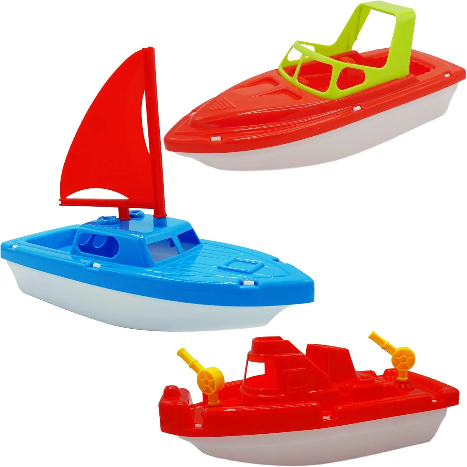 4E's Novelty Toy Boat Bath Toys for Kids & Toddlers - Pack of 3 - 10 Inch Floating Toy Boats for Bathtub, Kids Pool Toys, Beach Toys Outdoor Water Play (Large)