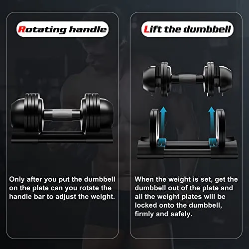 ALTLER Adjustable Dumbbell, 2PCS 22lb Dumbbell Set with Tray for Fitness, Fast Adjust Weight by Turning Anti-Slip Handle, Safety with 8 Lock Slots, Suitable for Men and Women, Black (AL-DB2202)