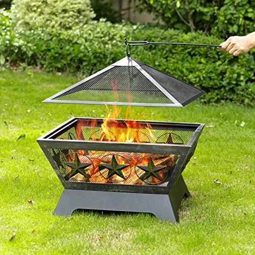 Amagabeli Fire Pit Outdoor Wood Burning 24in Firebowl Bronze BG369