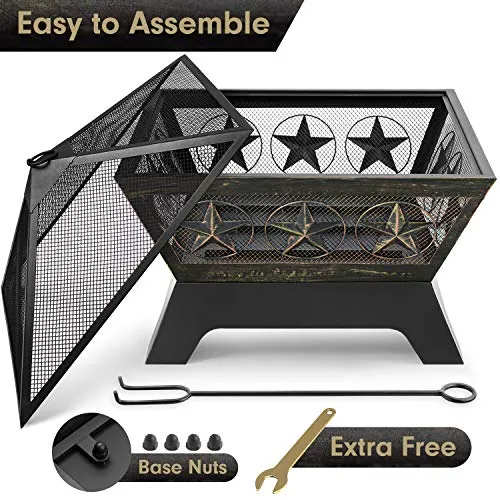 Amagabeli Fire Pit Outdoor Wood Burning 24in Firebowl Bronze BG369