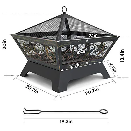 Amagabeli Fire Pit Outdoor Wood Burning 24in Firebowl Bronze BG369