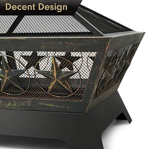 Amagabeli Fire Pit Outdoor Wood Burning 24in Firebowl Bronze BG369