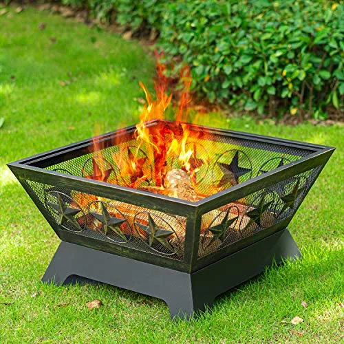 Amagabeli Fire Pit Outdoor Wood Burning 24in Firebowl Bronze BG369