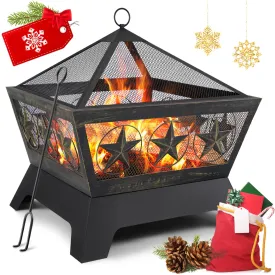 Amagabeli Fire Pit Outdoor Wood Burning 24in Firebowl Bronze BG369