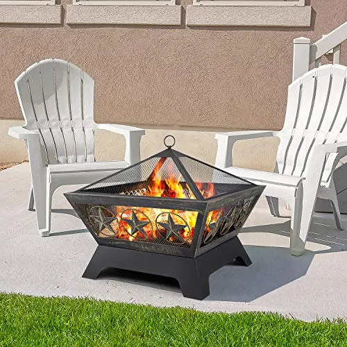 Amagabeli Fire Pit Outdoor Wood Burning 24in Firebowl Bronze BG369