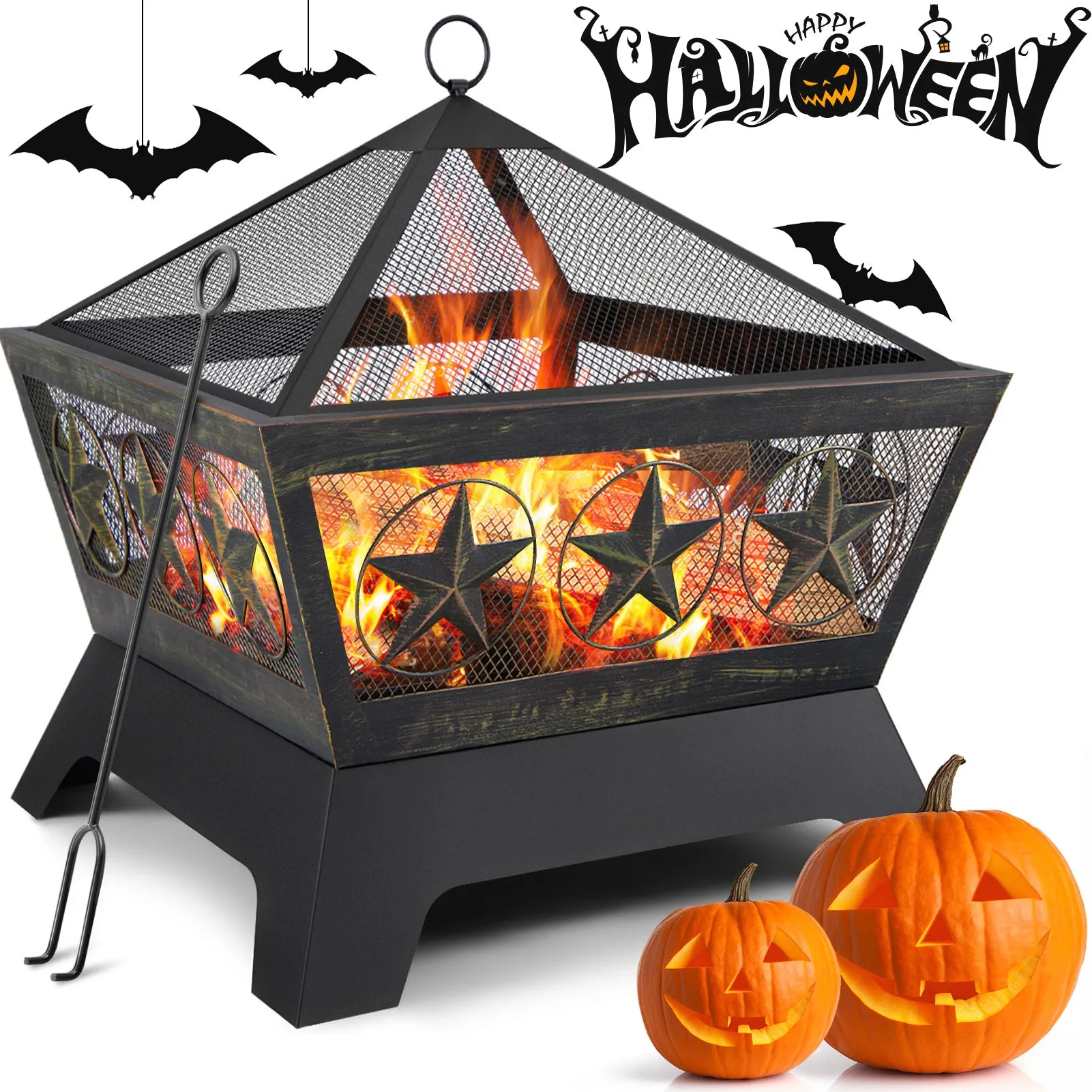 Amagabeli Fire Pit Outdoor Wood Burning 24in Firebowl Bronze BG369