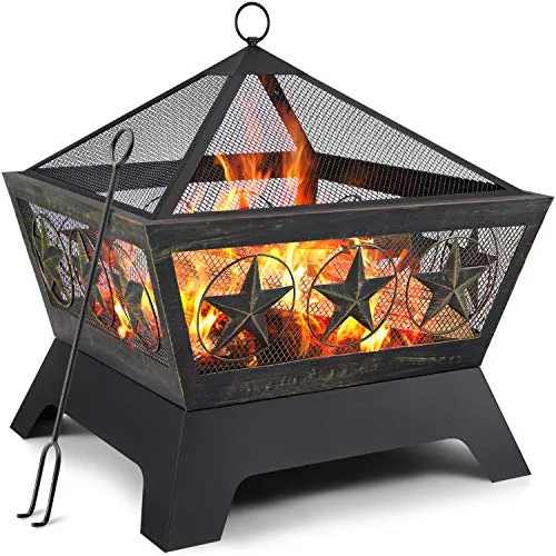 Amagabeli Fire Pit Outdoor Wood Burning 24in Firebowl Bronze BG369