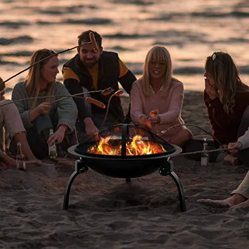 Amagabeli Portable Folding Fire Pit Outdoor Wood Burning 22in Firebowl Black BG370
