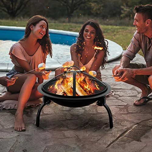 Amagabeli Portable Folding Fire Pit Outdoor Wood Burning 22in Firebowl Black BG370