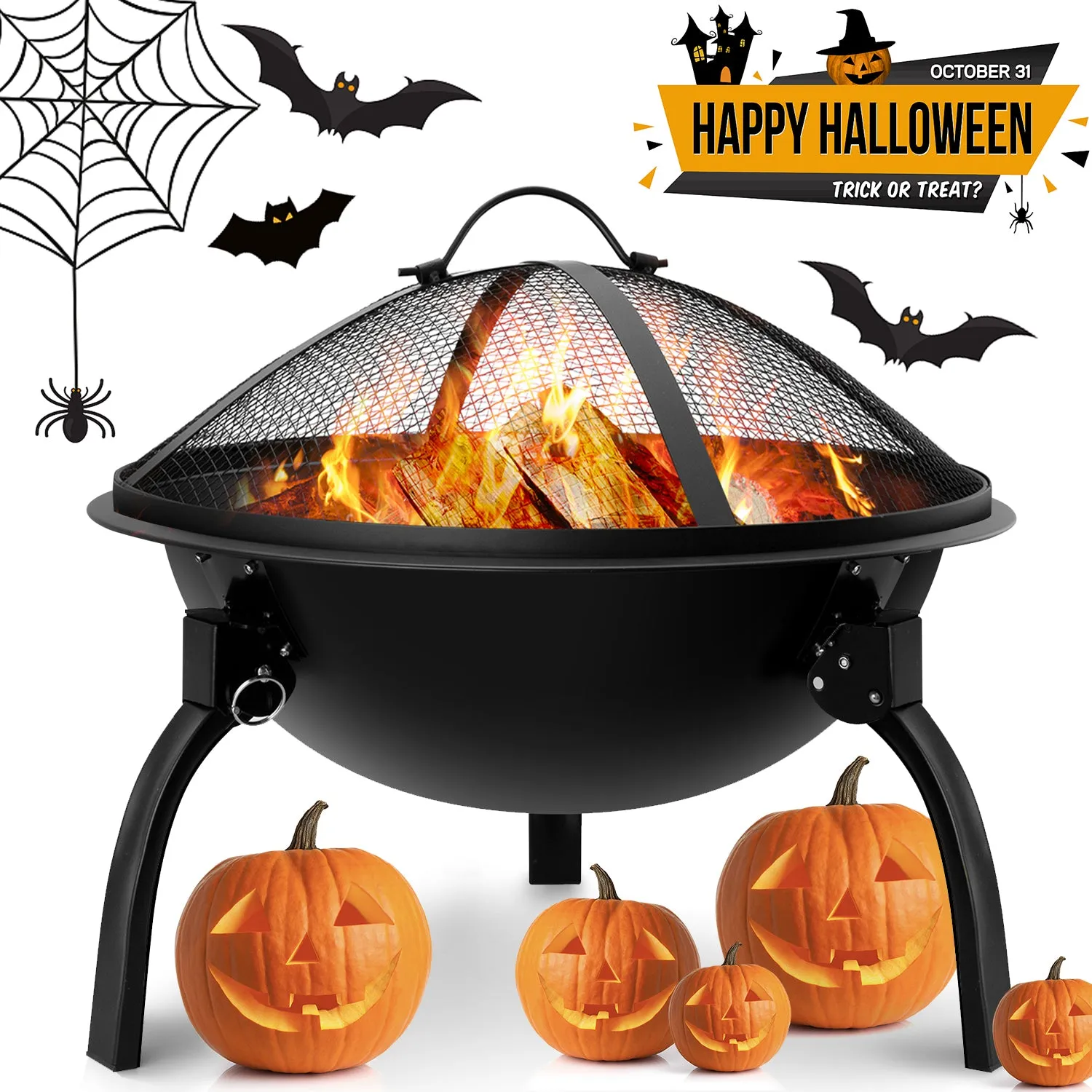 Amagabeli Portable Folding Fire Pit Outdoor Wood Burning 22in Firebowl Black BG370