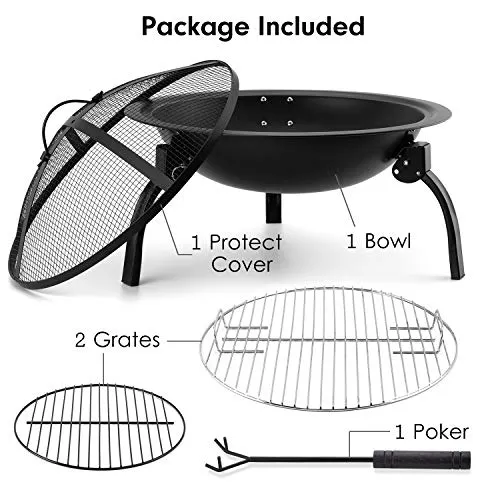 Amagabeli Portable Folding Fire Pit Outdoor Wood Burning 22in Firebowl Black BG370