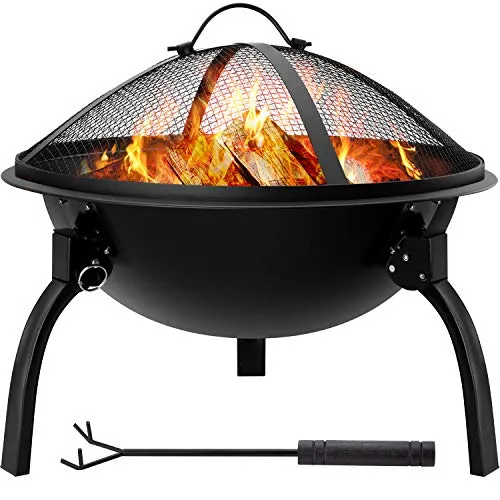 Amagabeli Portable Folding Fire Pit Outdoor Wood Burning 22in Firebowl Black BG370