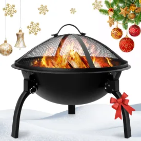 Amagabeli Portable Folding Fire Pit Outdoor Wood Burning 22in Firebowl Black BG370
