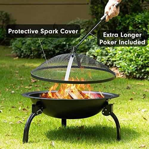 Amagabeli Portable Folding Fire Pit Outdoor Wood Burning 22in Firebowl Black BG370