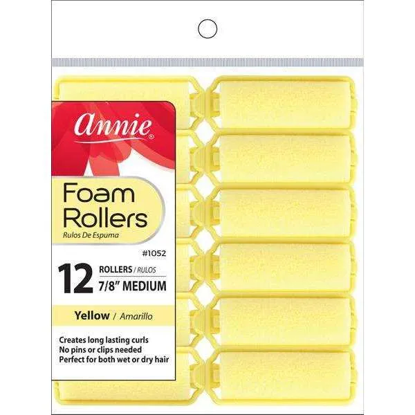 Annie Foam Rollers Medium 12 Count Yellow 1052