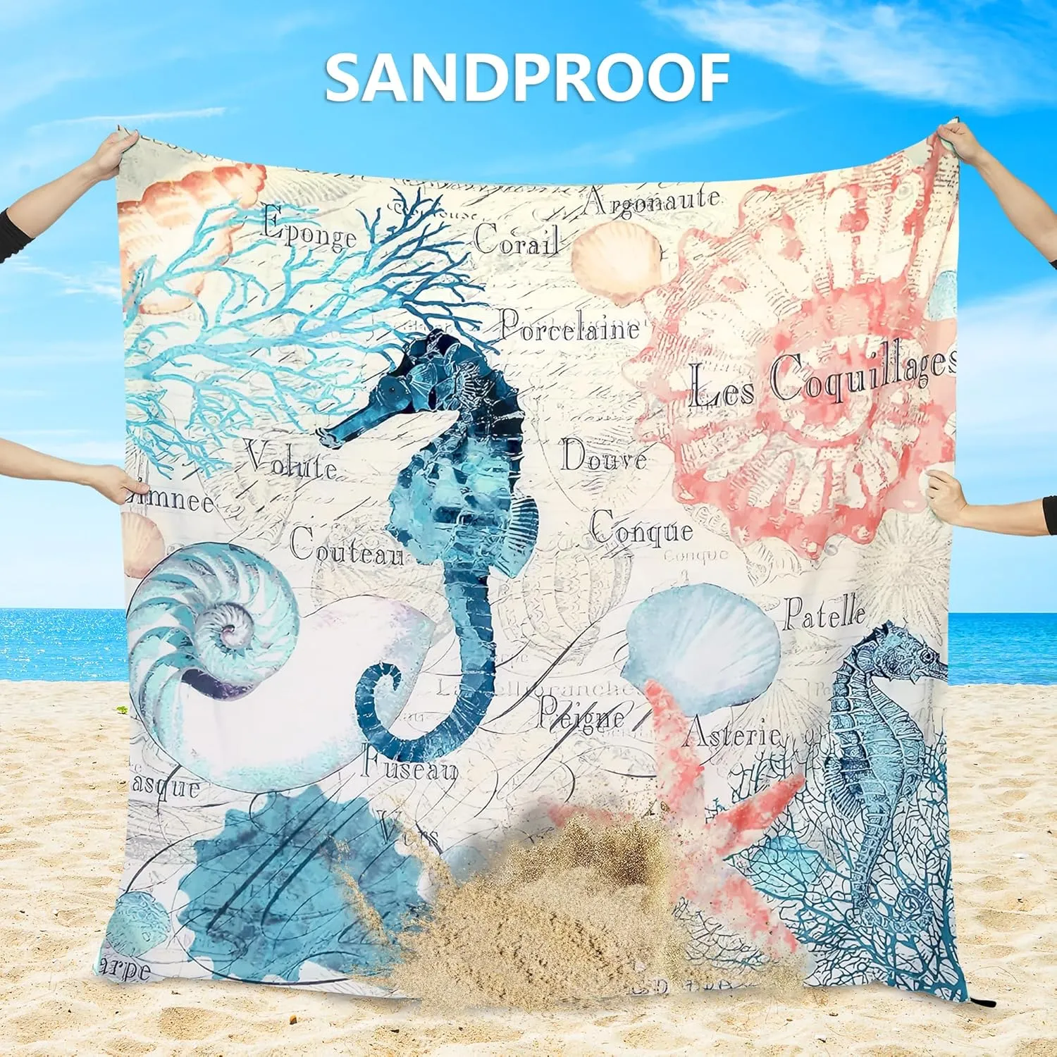 Beach Blanket, Sandproof Beach Mat, Waterproof Quick Drying Lightweight Outdoor Aztec Picnic Mat 79" X 83" for 2-4 Adults with Pocket for Travel, Camping, Hiking