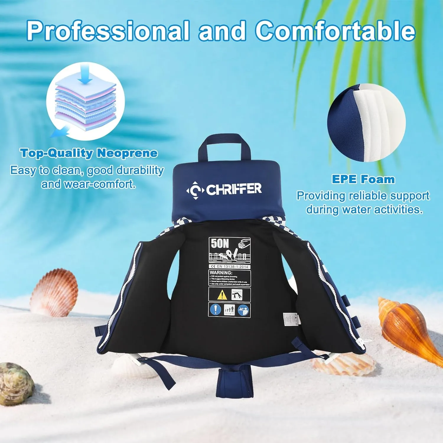 Chriffer Kids Swim Vest for 20-70 Pounds Boys and Girls, Easy On/Off Zipper, Swimming Toddler Floaties Jackets for 2, 3, 4, 5, 6, 7, 8 Years Old/Beach Pool Water Park