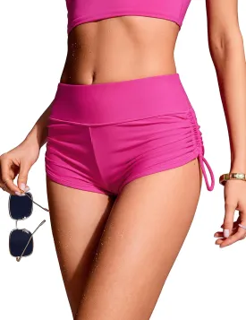 CRZ YOGA Womens Swim Board Shorts High Waisted Bathing Suit Bottoms Adjustable Ruched Side Swimsuit