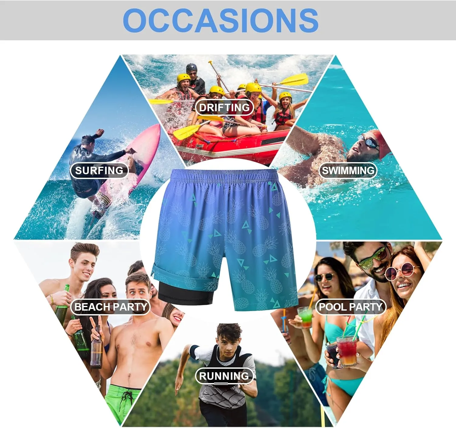 DEOLAX Mens Swim Trunks 7 Inch Inseam Summer Dry Fit Swimming Trunks Board Shorts Lightweight Workout Mens Bathing Suit