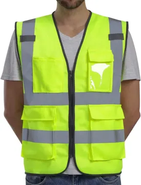 Dib Safety Vest Reflective ANSI Class 2, High Visibility Vest with Pockets and Zipper, Construction Work Vest Hi Vis Yellow M