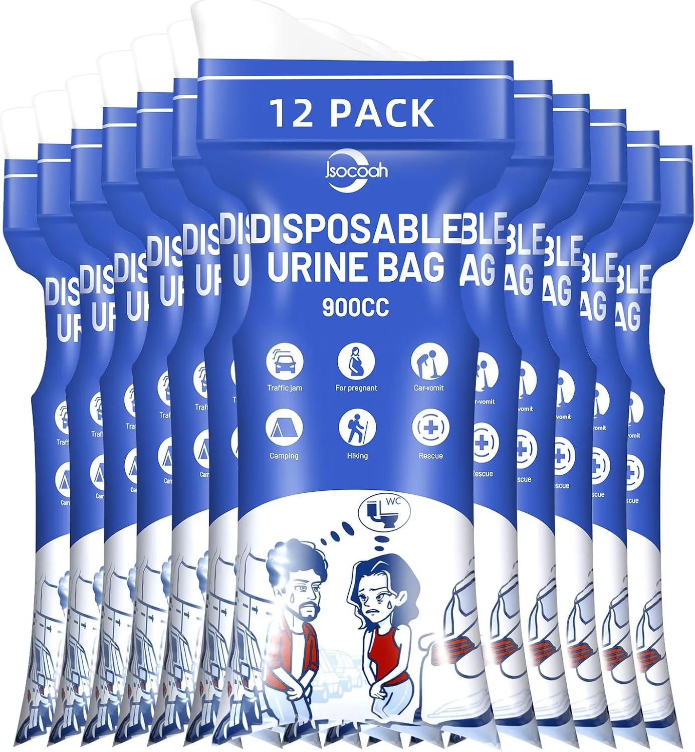 Disposable Urine Bags 900ML 8/12/24 Pieces, Emergency Portable Pee Bags for Women Men, Travel Urinal Bag, Unisex Urinal Toilet Bag for Road Trips Camping Hiking Traffic Jams
