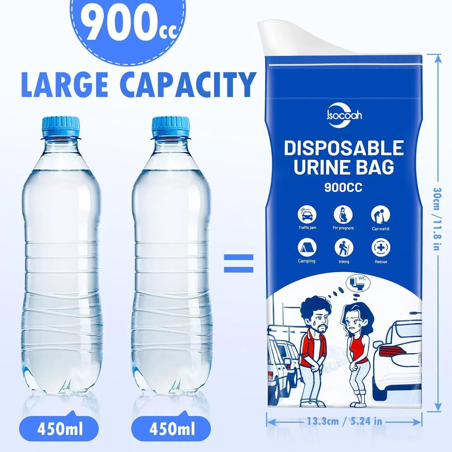 Disposable Urine Bags 900ML 8/12/24 Pieces, Emergency Portable Pee Bags for Women Men, Travel Urinal Bag, Unisex Urinal Toilet Bag for Road Trips Camping Hiking Traffic Jams