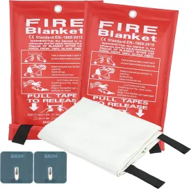 FJNATINH Emergency Fire Blanket for Home and Kitchen - 40x40'' Fiberglass Flame-Retardant Fire Blanket with Hook, for Fireplace, Grill, Warehouse, Camping, Family Use (2-Pack)