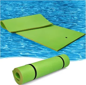 Floating Mat, Floating Water Mat, with Rolling Pillow Design, Bouncy Tear-Resistant 3-Layer XPE Foam, Roll-Up Floating Island River Rafts(Green,4mx1.8mx3.3cm)