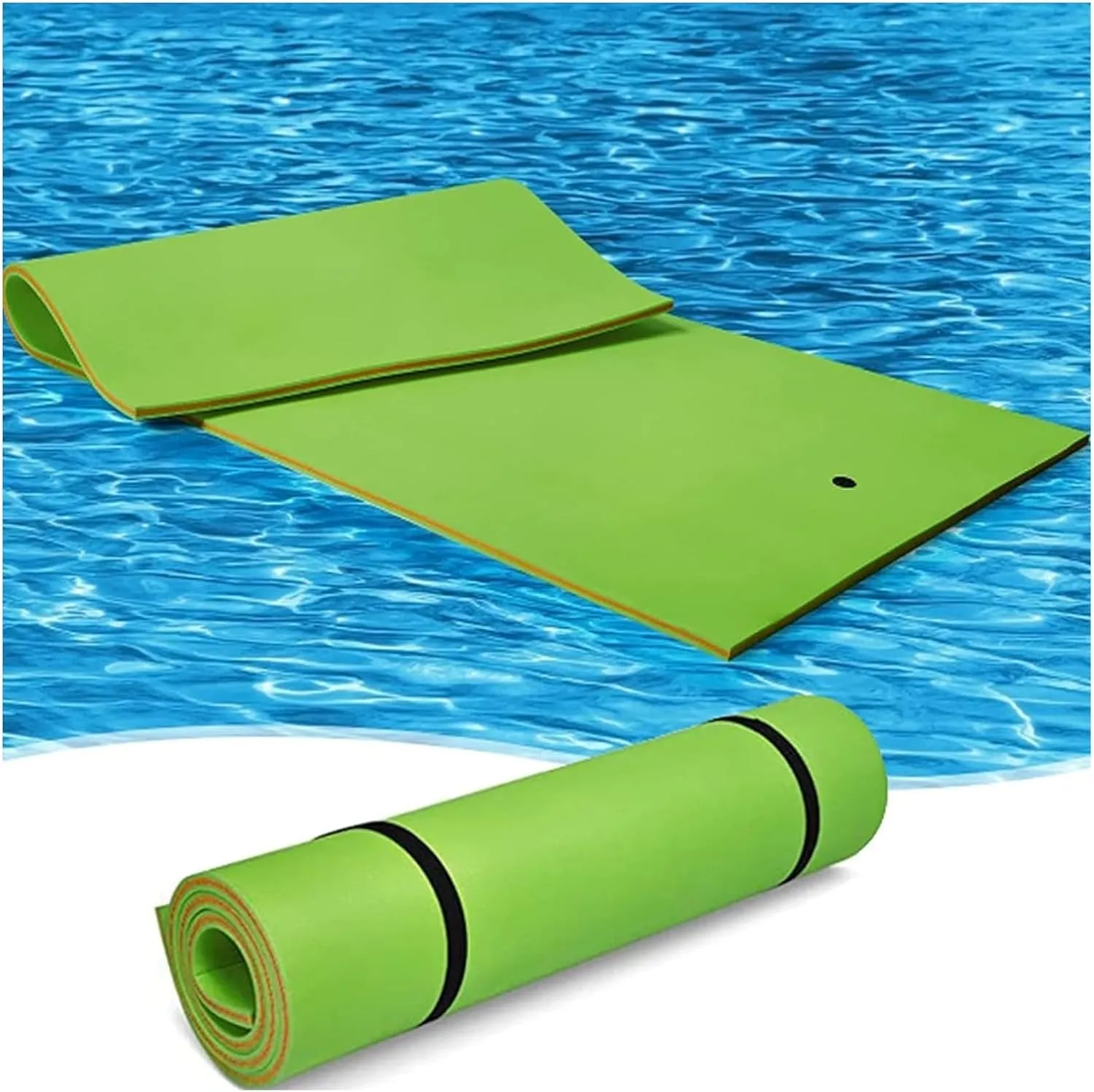 Floating Mat, Floating Water Mat, with Rolling Pillow Design, Bouncy Tear-Resistant 3-Layer XPE Foam, Roll-Up Floating Island River Rafts(Green,4mx1.8mx3.3cm)