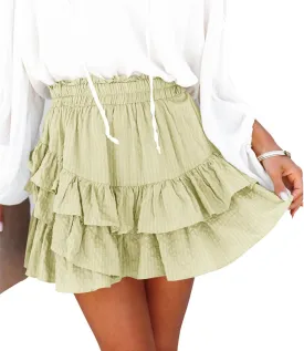 Flowy Shorts for Women Casual Ruffle Tiered Skorts High Waist Mini Tennis Golf Skirt Boho Summer Shorts
