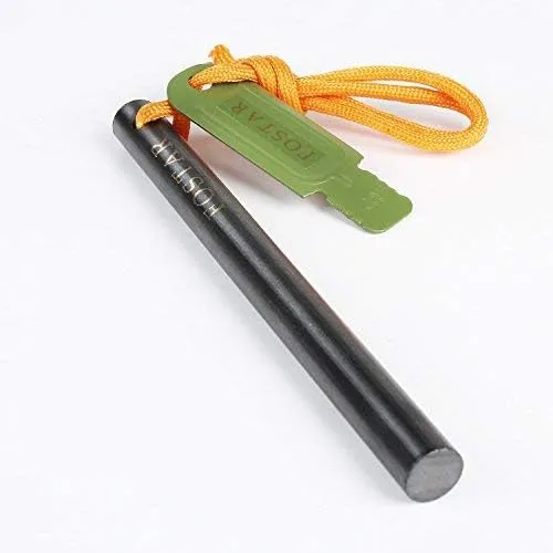 Fostar Upgrade Ferro Rod Fire Starter, 1/2 Inch X 6 Inch Thick Ferrocerium Rod, Drilled Flint Fire Steel with Lanyard and Striker, Last up 20,000 Strikes Great for Outdoor Survival Camping