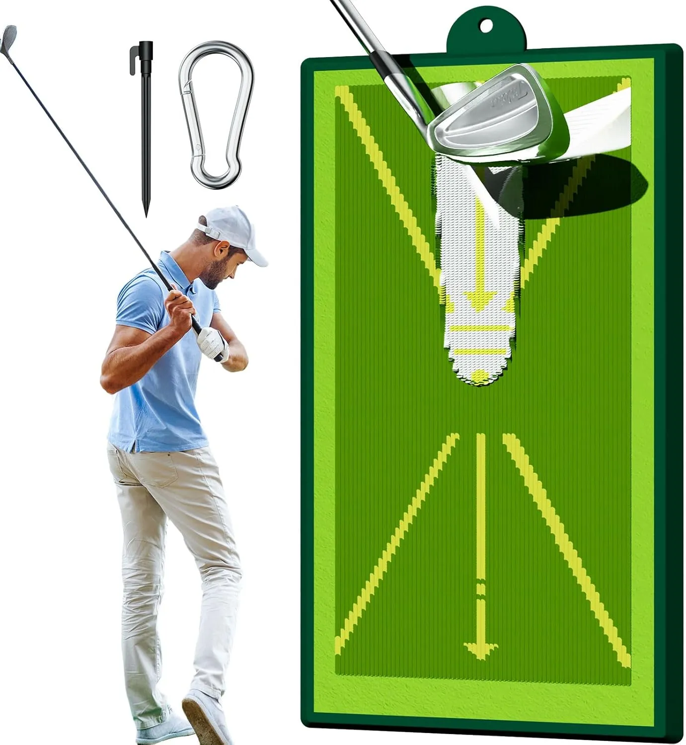 Golf Practice Hitting Mat, Golfing Swing Training Matt Aids, 18.7"x9.8" Practice Mats Indoor Outdoor, Golfing Gifts for Golfers Men, Portable Golf Matt for Analyzing Swing Path Feedback