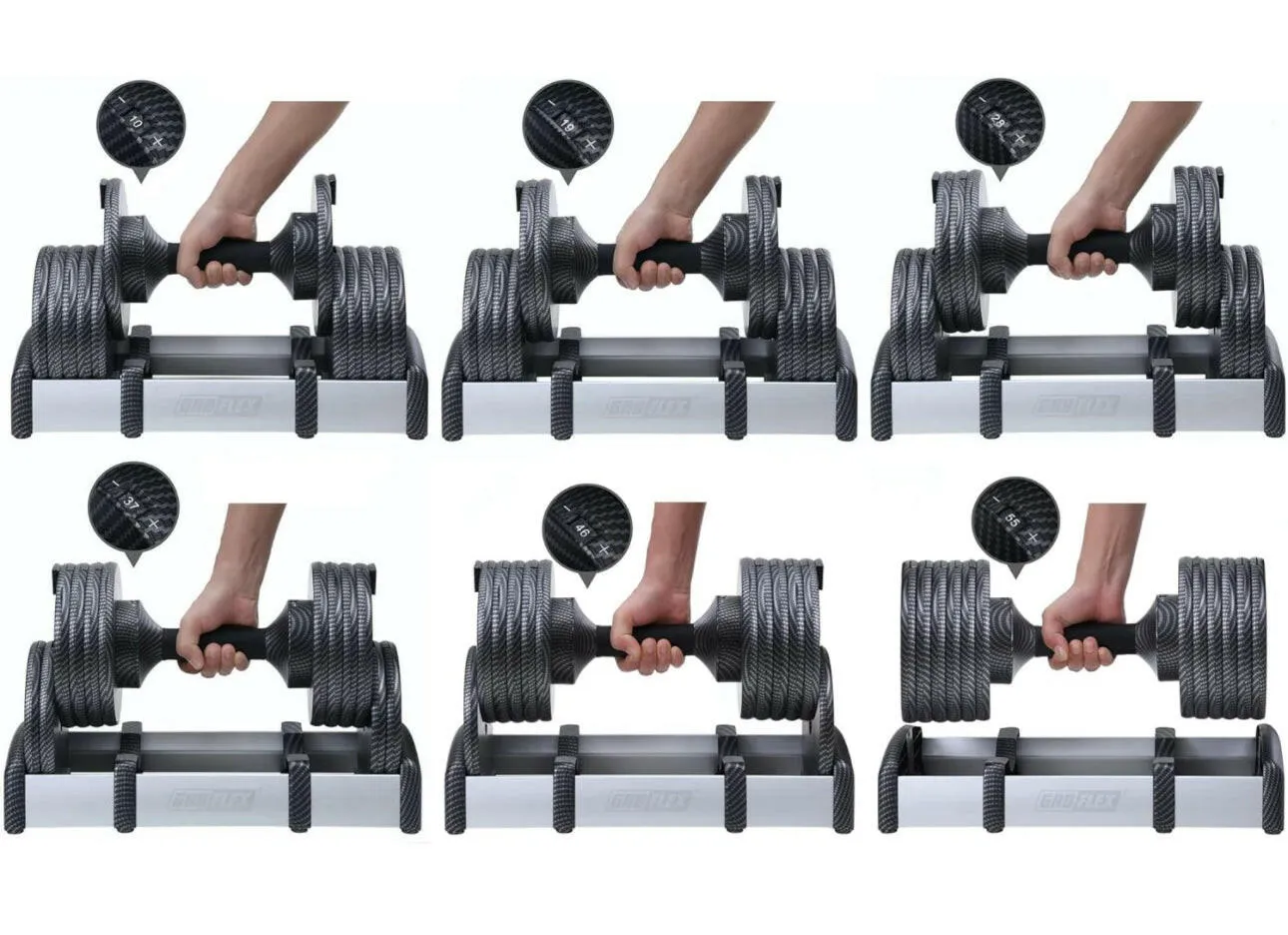 GR8FLEX Adjustable Dumbbells (Pair) 55 LB/ each