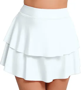 Halcurt Women's High Waisted Ruffle Swim Skirt with Shorts Tummy Control Swimsuit Bottoms