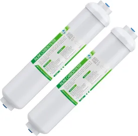 Membrane Solutions T33 Inline Water Filter, 2-Pack 1/4" Quick-Connect Replacement Cartridges for Refrigerator & Ice Maker, Post-Carbon Filter for Reverse Osmosis Systems