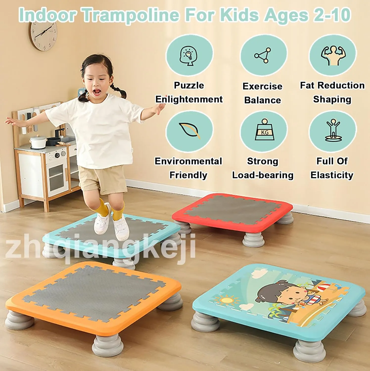 Mini Trampoline for Kids, 25 Inch Indoor Trampoline for Toddler, Square Bounce Trampoline w/Non-Slip Base, Autism Kids Sensory Integration Training Equipmen for Boys Girls 3-12 Ages,Orange a