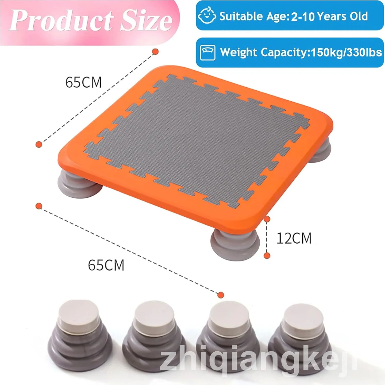Mini Trampoline for Kids, 25 Inch Indoor Trampoline for Toddler, Square Bounce Trampoline w/Non-Slip Base, Autism Kids Sensory Integration Training Equipmen for Boys Girls 3-12 Ages,Orange a