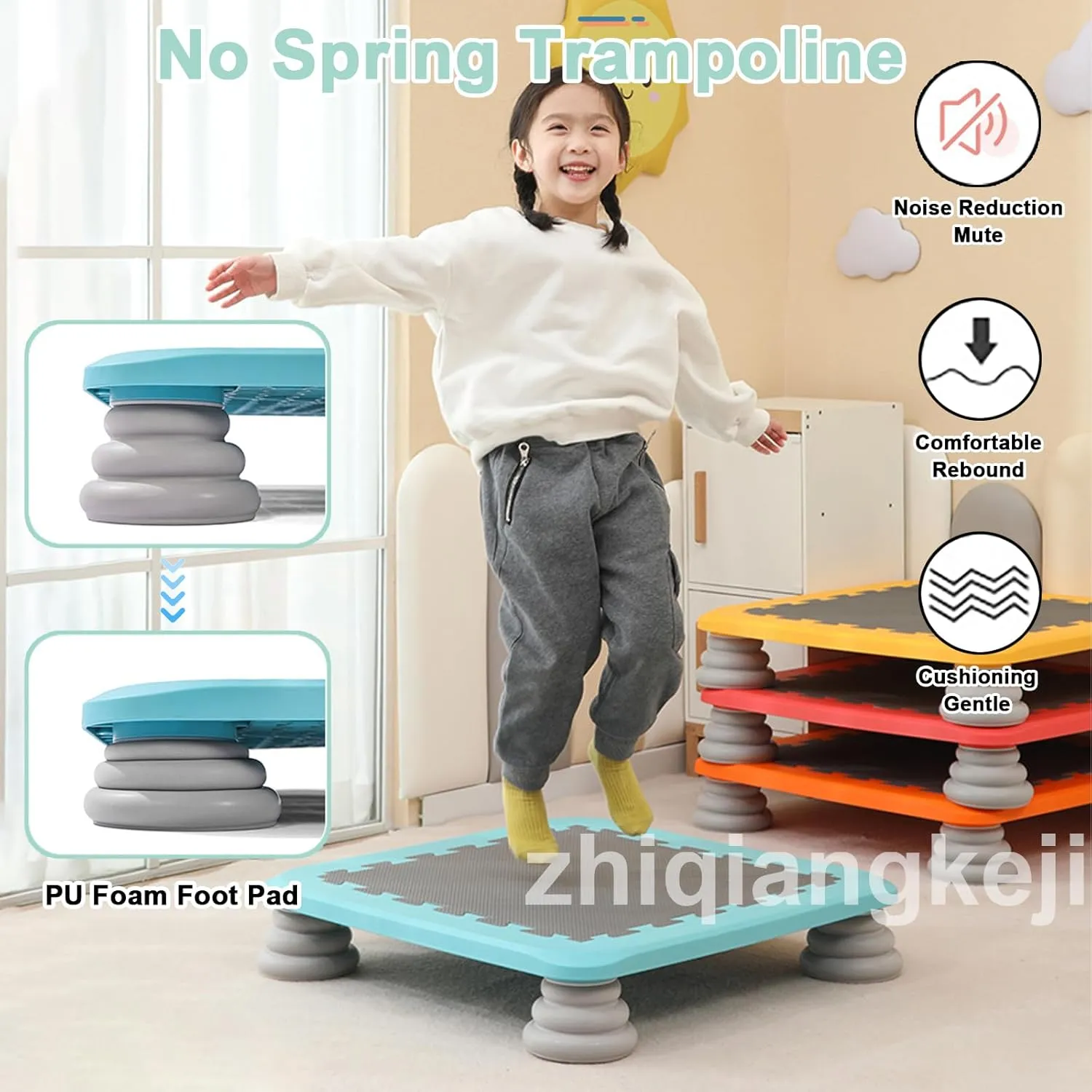 Mini Trampoline for Kids, 25 Inch Indoor Trampoline for Toddler, Square Bounce Trampoline w/Non-Slip Base, Autism Kids Sensory Integration Training Equipmen for Boys Girls 3-12 Ages,Orange a