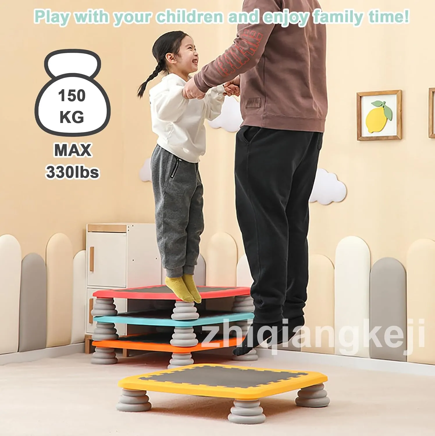 Mini Trampoline for Kids, 25 Inch Indoor Trampoline for Toddler, Square Bounce Trampoline w/Non-Slip Base, Autism Kids Sensory Integration Training Equipmen for Boys Girls 3-12 Ages,Orange a