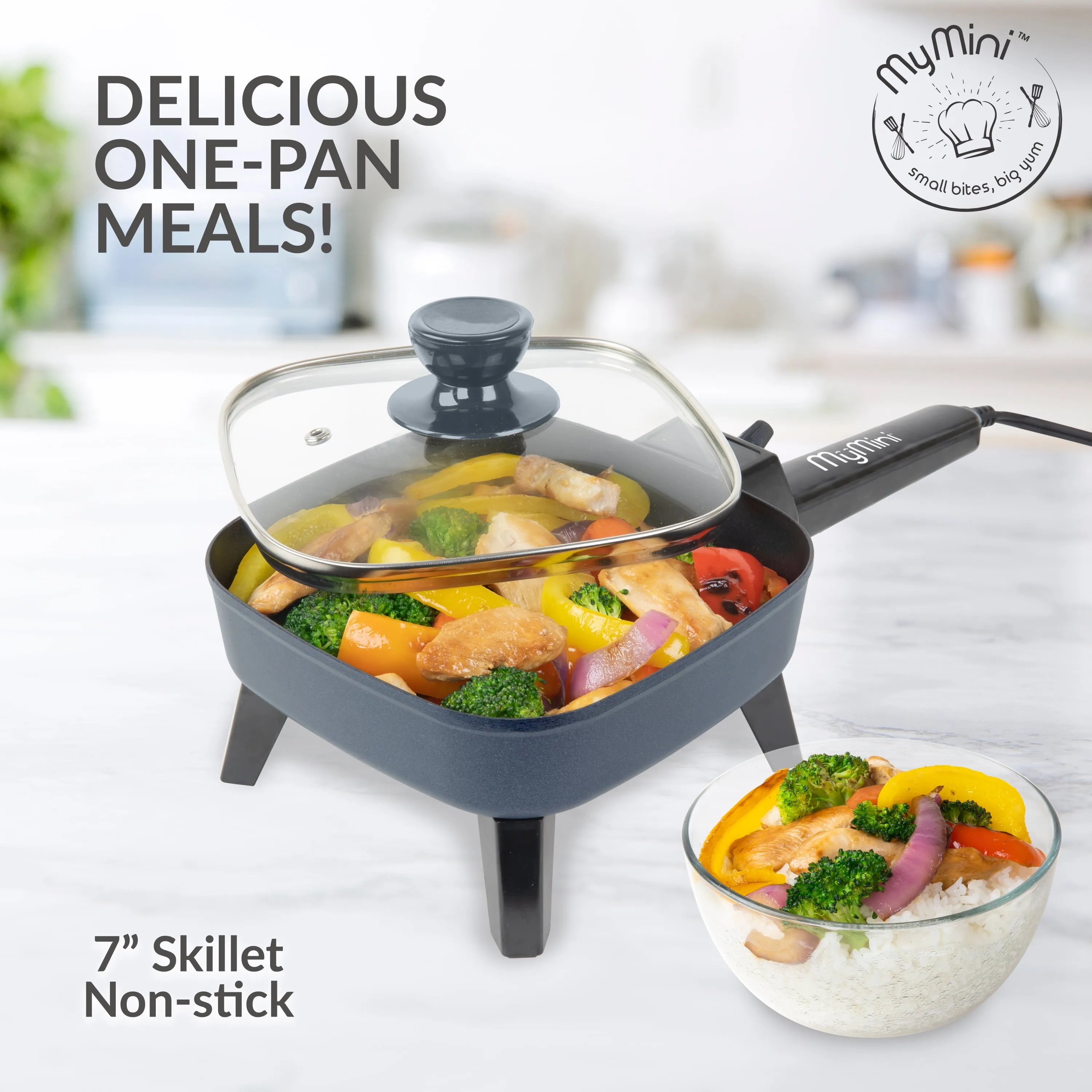 New Electric Frying Pan W/ Glass Lid Cooking Skillet Fry Pan Small Mini Portable