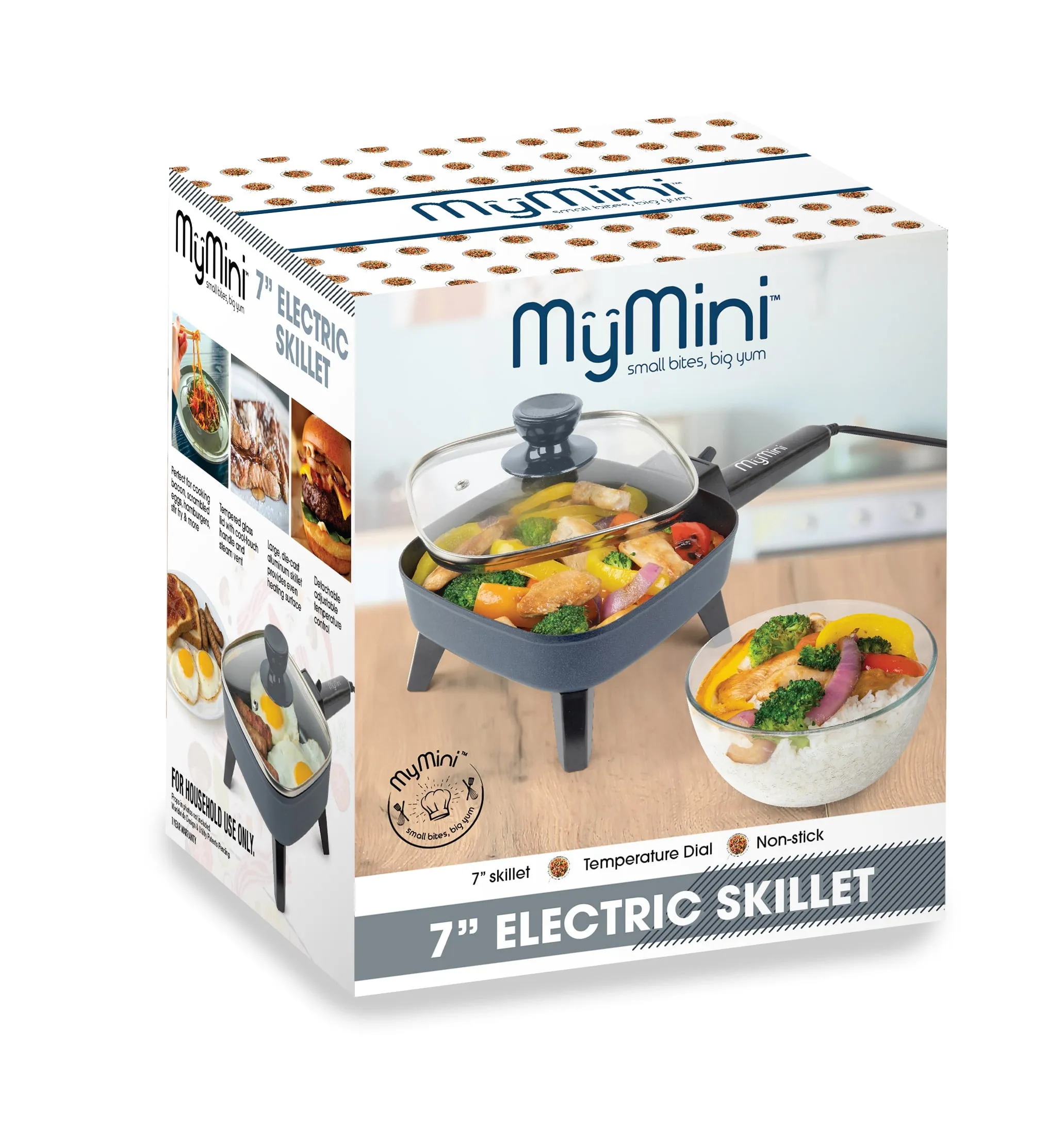 New Electric Frying Pan W/ Glass Lid Cooking Skillet Fry Pan Small Mini Portable