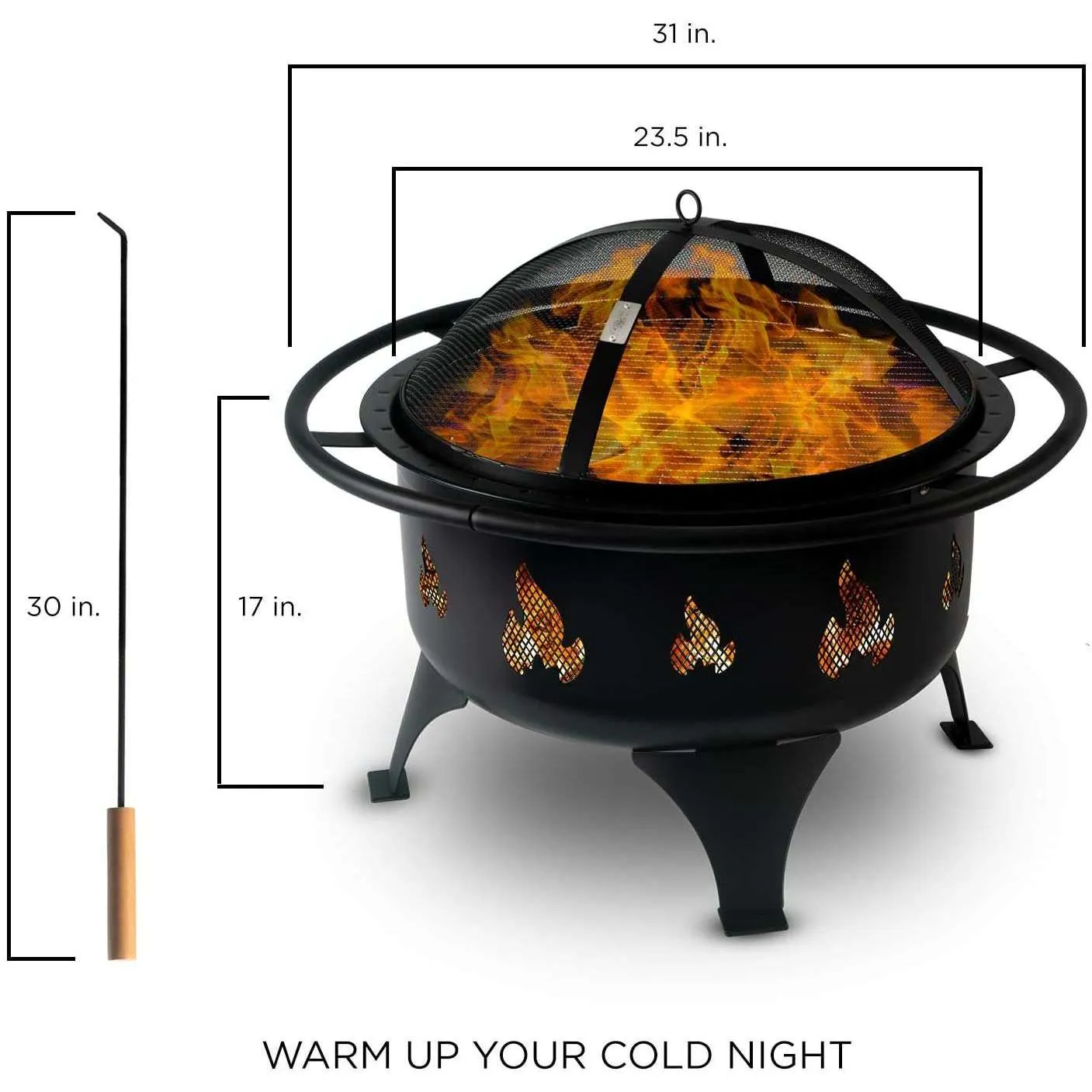 Outland Portable 24" Fire Pits Outdoor Wood Burning - Weather Resistant Easy to Clean Firepit w/ Grate, Heavy Duty Wood Poker, Fire Screen for Safety