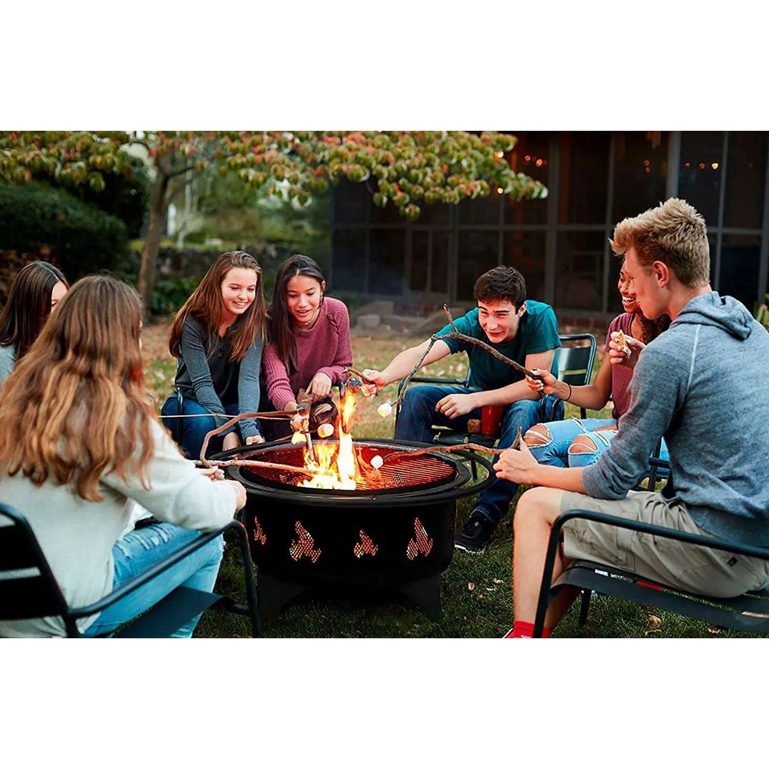 Outland Portable 24" Fire Pits Outdoor Wood Burning - Weather Resistant Easy to Clean Firepit w/ Grate, Heavy Duty Wood Poker, Fire Screen for Safety