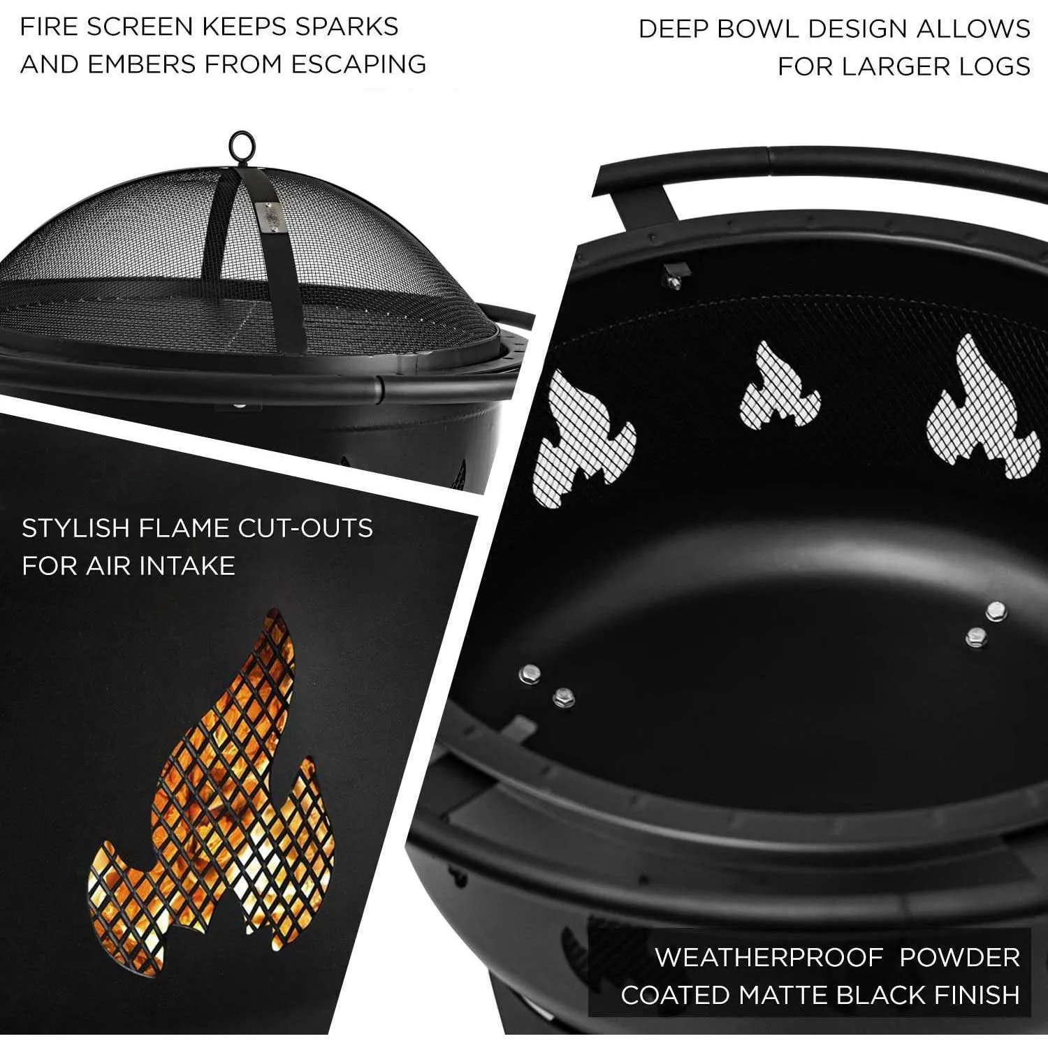 Outland Portable 24" Fire Pits Outdoor Wood Burning - Weather Resistant Easy to Clean Firepit w/ Grate, Heavy Duty Wood Poker, Fire Screen for Safety